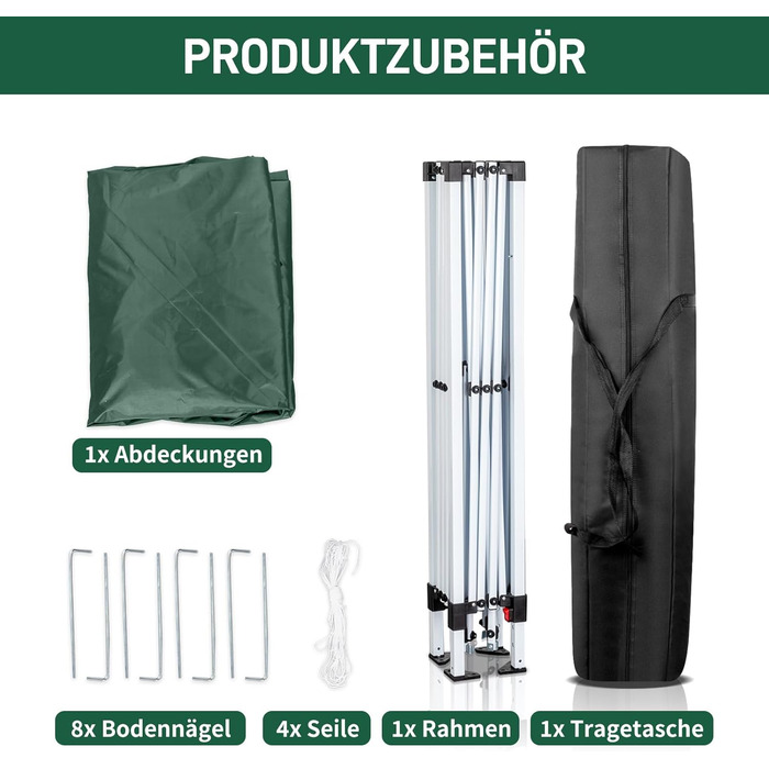 LEADZM 3x3m Pavilion, Pop-up Folding Pavilion, Stable, Waterproof, Steel Frame, Adjustable Height, UV Protection 50+, Garden Tent, Party Tent, for Garden, Party, Camping (Green)