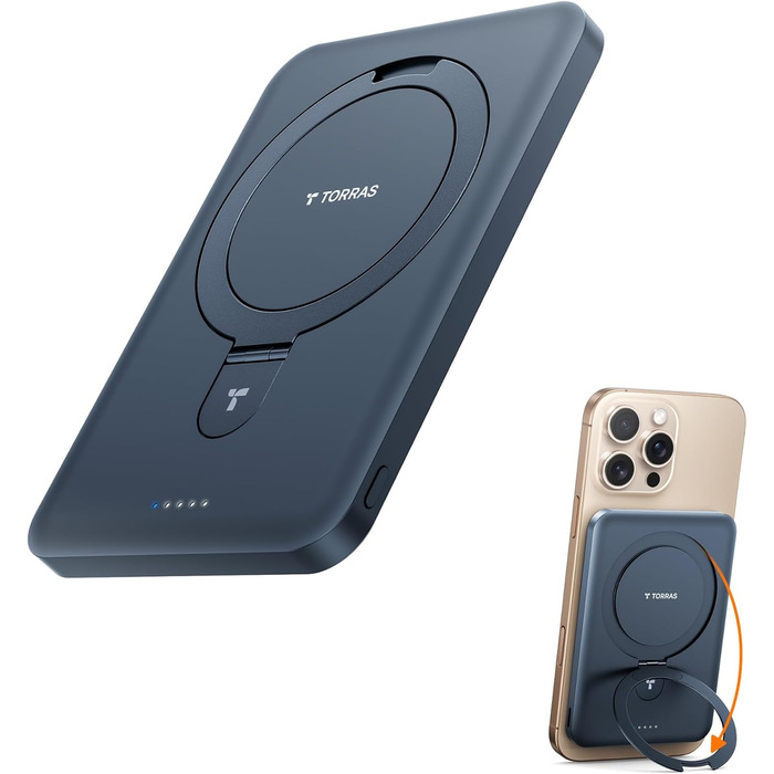 Портативний зарядний акумулятор TORRAS 5000mAh з MagSafe, USB-C, 22.5W PD, для iPhone 17 Pro Max та інших моделей, чорний