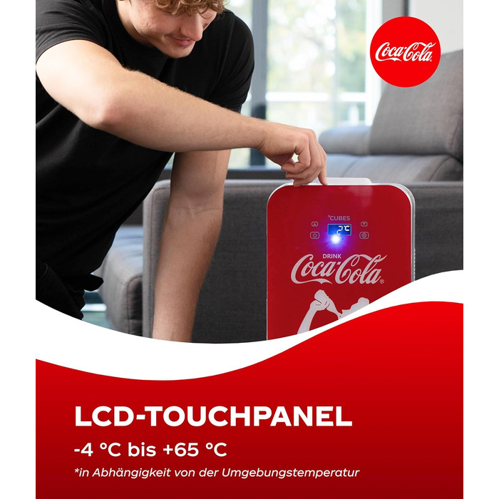 Міні-холодильник Coca-Cola 9.3л з LCD-дисплеєм: Автомобільний та побутовий, тихий та енергоефективний 12V/220V