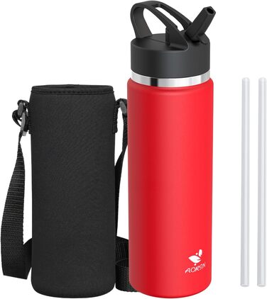 AORIN Stainless Steel Water Bottle, 500ml/750ml/1L Leak-Proof Water Bottle with Straw, BPA-Free Drinking Bottle for Kids, Vacuum Insulated Thermos for Sports, School, Fitness, Outdoor (750 ml, Red)