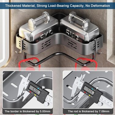 Поличка для душу без свердління, кутова, для ванної кімнати, органайзер, шафка для душу, тримач для шампуню, 2 гачки, темно-сірий