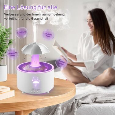 Зволожувач повітря Justup у вигляді парасольки, з LED-підсвіткою 7 кольорів, аромадифузор для ефірних олій, 300 мл, з пультом ДК, білий