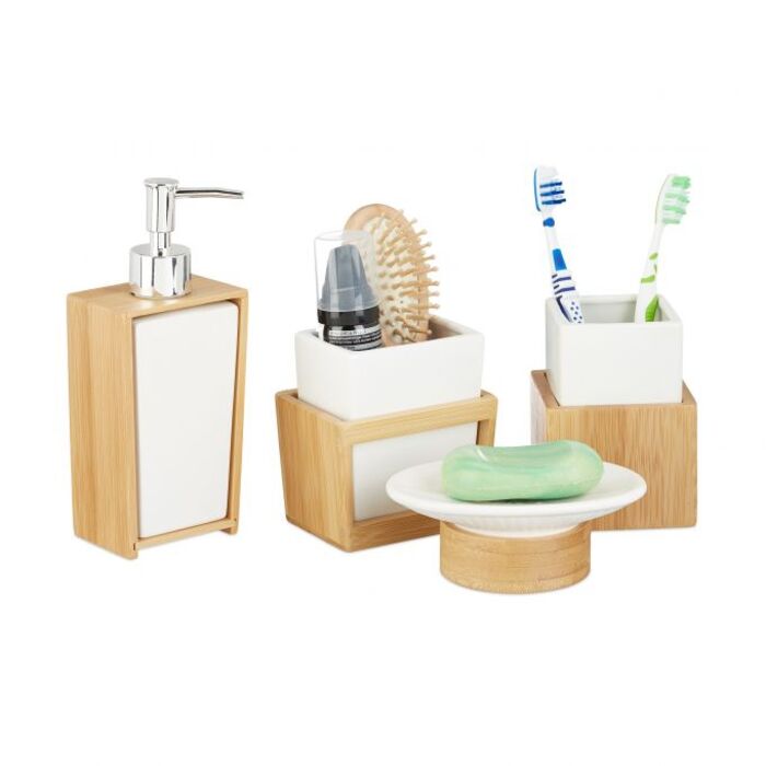 Relaxdays Bathroom Set made of Bamboo and Ceramic