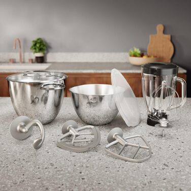 Тістоміс для хліба Electrolux EKM5570 з нержавіючої сталі, 1200 Вт, 10 швидкостей, з вінчиком та кришкою, Black Pearl (Стаціонарний міксер)