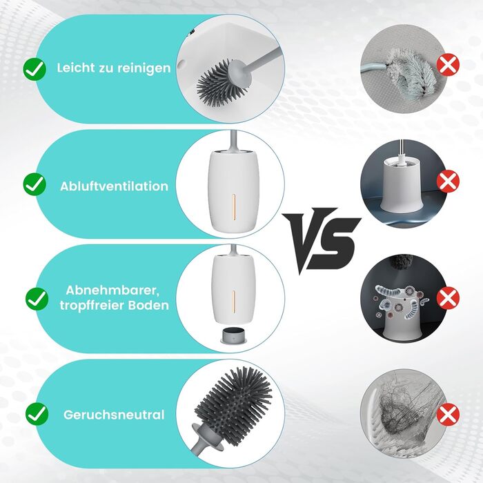 Силіконова щітка для унітазу Maxuni Stück з тримачем, без свердління, для кріплення на стіну/підлогу, довгий руків'я