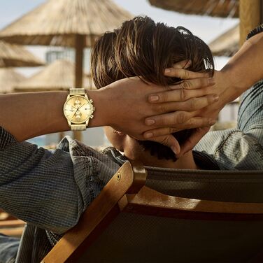 Годинник чоловічий GOLDEN HOUR: стильний, мінімалістичний кварцовий хронограф з міцною сталевою сіткою, водонепроникний