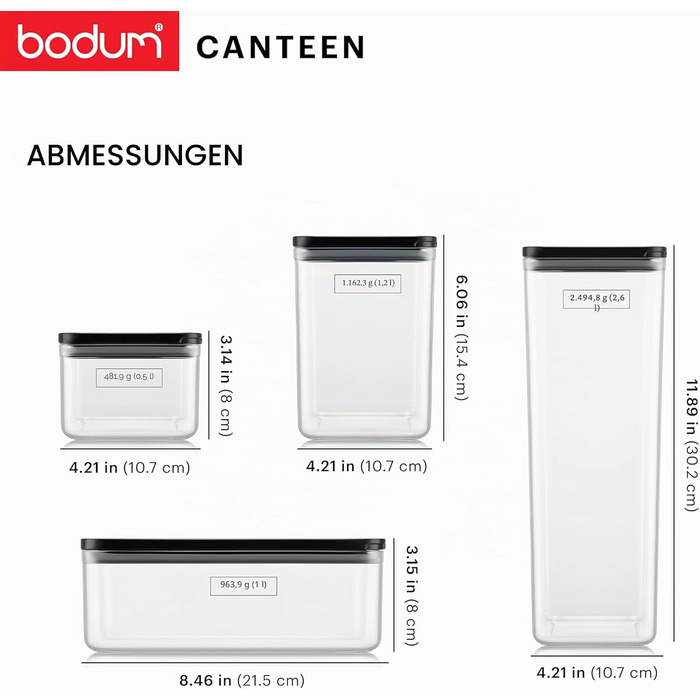 Набір контейнерів для зберігання Bodum CANTEEN 12 шт. з чорними кришками, BPA-free, для мийки в посудомийній машині, прозорі, штабельовані