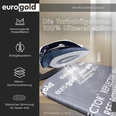 Чохол для прасувальної дошки Eurogold для парогенераторів, з тепловідображаючою зоною, еластичний, сірий (L-XL)