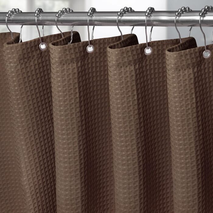 Штора для ванної кімнати Waffel з кільцями, тканинна, водовідштовхувальна, антигрибкова, 182x182 см, біла (Waffel - коричневий, 244x182 см)