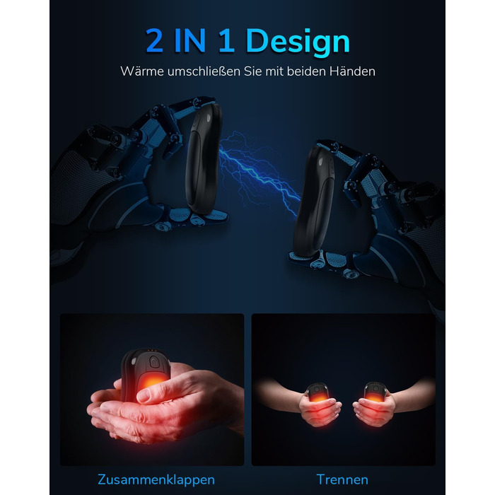 Електричний нагрівач для рук, перезаряджуваний, 2 шт. (чорний)