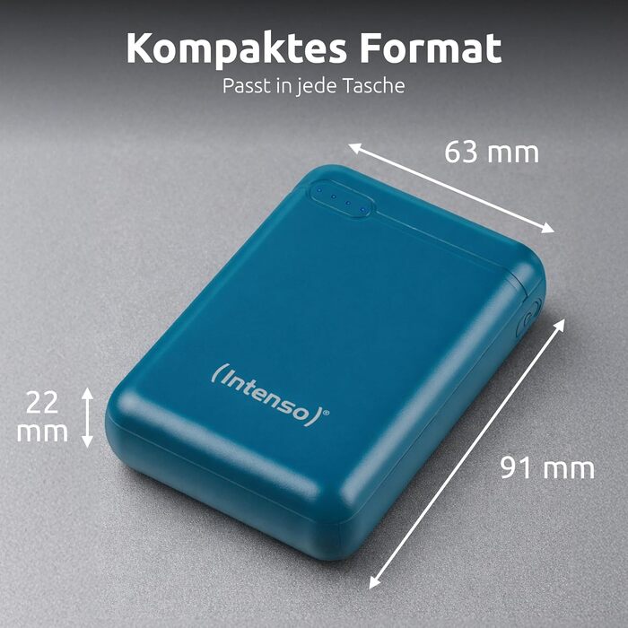 Повербанк Intenso Powerbank XS10000, 10000 мАг, швидка зарядка, USB-C, USB-A, microUSB для смартфона, планшета та камери, Petrol