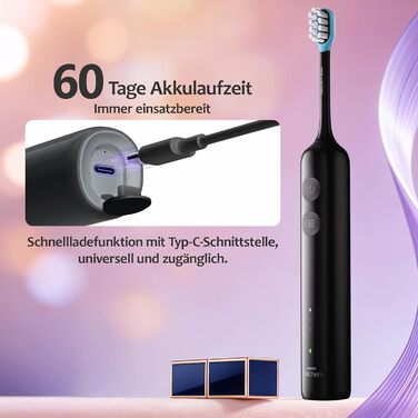 Електрична зубна щітка MGW Lächen – звукова, 3 режими, 3 інтенсивності, IPX8, 4 насадки, біла