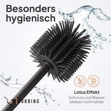 TORBING Кобура для унітазу з нержавіючої сталі та силікону - Елегантна щітка для унітазу з простим тримачем з високоякісної нержавіючої сталі - Гігієнічна щітка для унітазу з силікону з ефектом лотоса (Чорний матовий вугільний колір)
