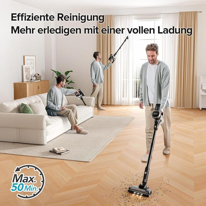 Бездротовий акумуляторний пилосос Lubluelu з LED-щіткою, HEPA-фільтром, потужністю 220W та 25kPa, час роботи до 50 хвилин, для твердих поверхонь, шерсті тварин та килимів (чорний)