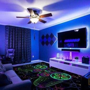 HOLAVIDA 3D Vortex Illusion Rug, Blacklight-UV Reactive Area Rug, Non-Slip Fluorescent Play Mat, Glow-in-the-Dark Kids' Playroom Decor 180x120cm Style-7
