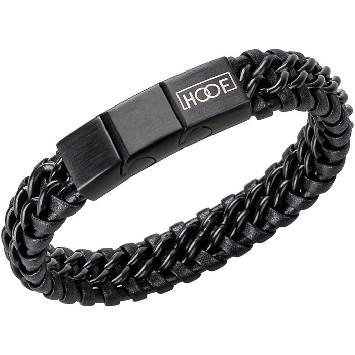 Чоловічий браслет з екошкіри та нержавіючої сталі, плетіння, стилі Рокер, Байкер, Вікінг, Готика, Панк. Чорний, 24 см.