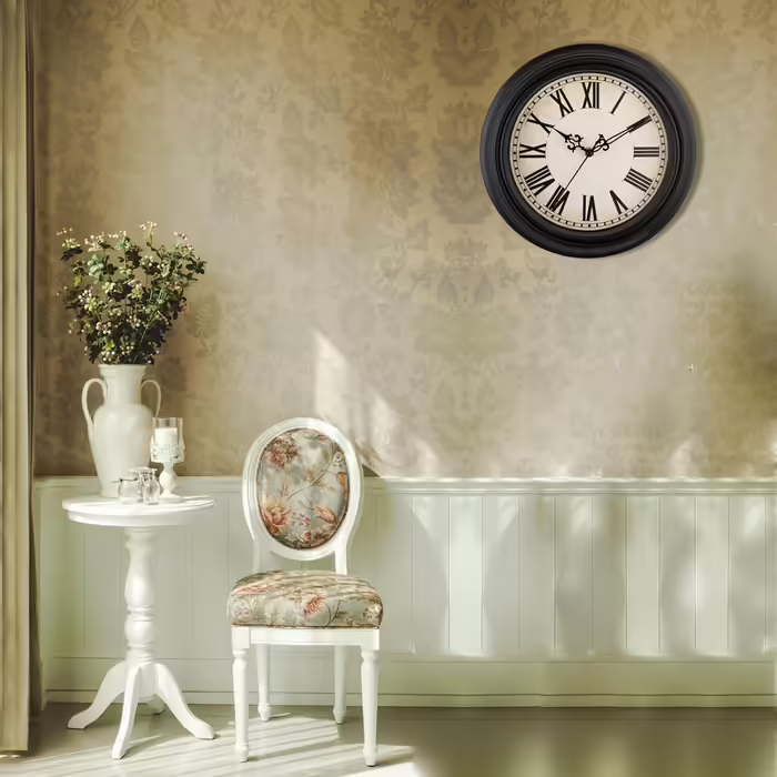 Plumeet Wall Clock - Quiet Retro Classic Wall Clock without Ticking for Living Room, Bedroom, Battery Operated (Roman Numerals) (Black, 40.6cm)
