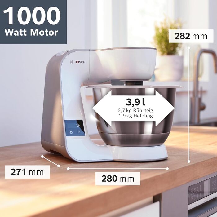 Bosch Kitchen Machine Series 4 MUM5XW20, 3.9 L Stainless Steel Bowl & MUZ5EB2, 550ml, Homemade Ice Cream, Sorbet, and Frozen Yogurt, White, Compatible with Kitchen Machine Series 4 White / Champagne 2-Piece Accessory Bundle with Ice Cream Maker