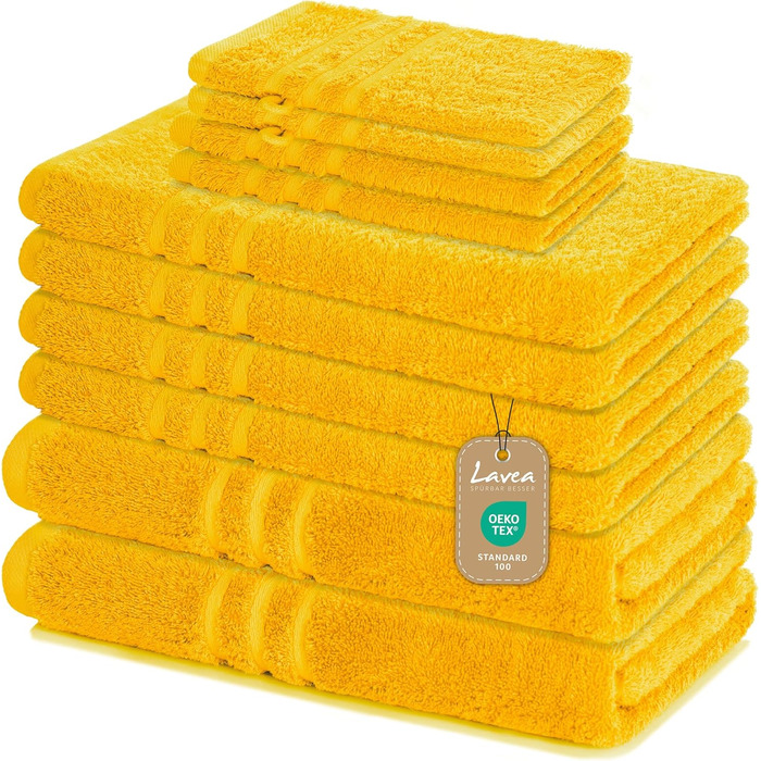 Набір рушників Lavea Elena: 10 рушників (рапсовий жовтий) – 100% бавовна, м'які, швидковисихаючі, Oeko-Tex