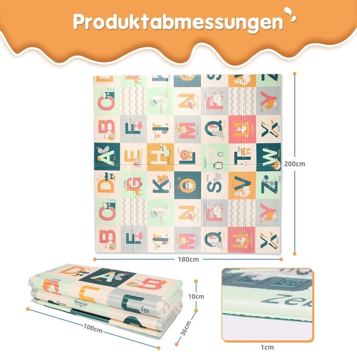 Дитячий килимок для повзання Dripex 150x180x1.5 см, двосторонній, водонепроникний, без BPA, портативний, для малюків від 0 місяців