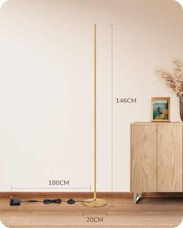 LED торшер Edishine 2 шт. з димуванням, тепле світло 3000K, регулювання висоти 146 см, з функцією пам'яті, для вітальні, спальні, офісу, золотий