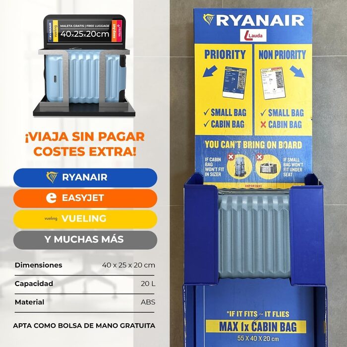 Чемодан ручної поклажі NUMADA Upfly 40x25x20 см (20 л) - ABS, знімні колеса, блакитний