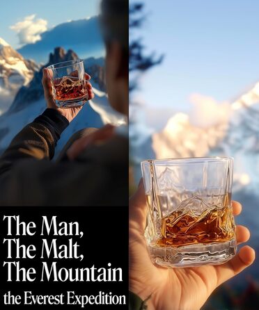 Набір склянок Everest Bourbon, 6 шт. у подарунковій коробці з тканиною, мотив: гори, стійкі до заморожування, 237 мл, вінтажні склянки для віскі, набір 6 шт., подарунок для любителів віскі