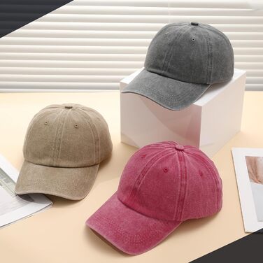 Кепка бейсболка для чоловіків та жінок, бавовна, регульована, унісекс, вінтаж, 3 шт. (світло-сірий, хакі, червоний)