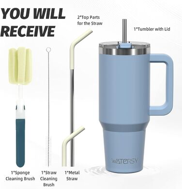 Термокружка WATERSY 40oz з нержавіючої сталі, подвійні стінки, вакуумна ізоляція, 591 мл, Smogblau