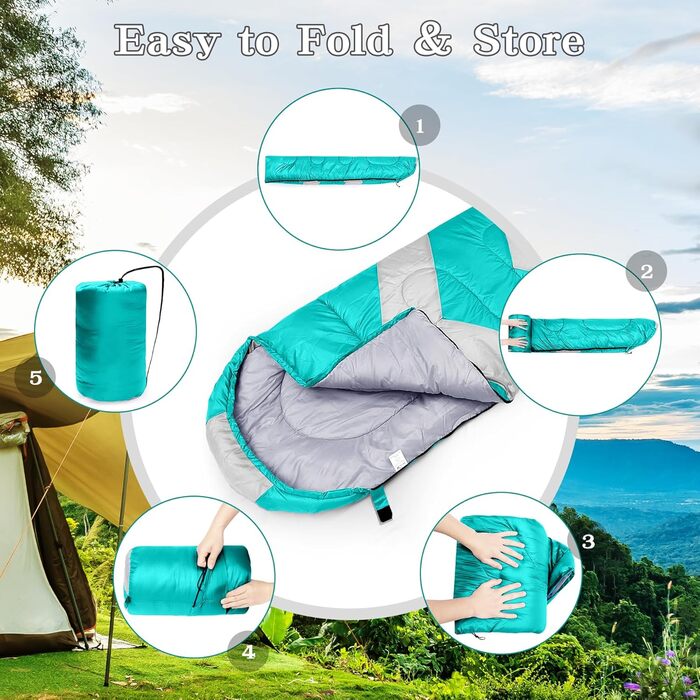 Zusentee 3-4 Season Sleeping Bag - Waterproof, Lightweight, Ultralight Sleeping Bag for Adults & Kids - Camping, Hiking, Travel (Seablu)