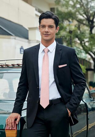 Краватка для чоловіків Hisdern однотонна формальна краватка з нагрудним хустинкою, комплект. Класичний стиль, для весілля, ділових зустрічей, вечірок (Рожевий)