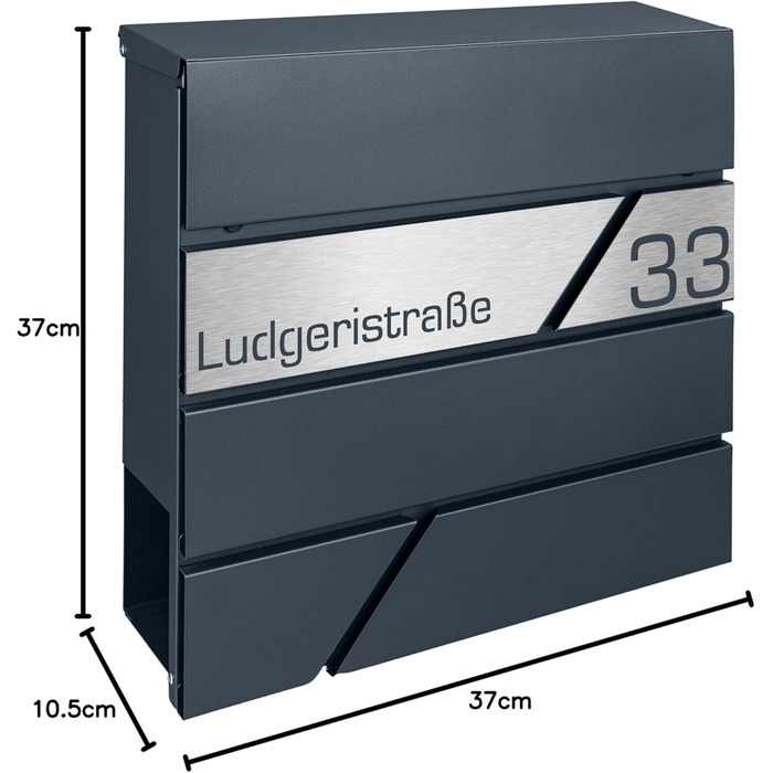 Поштовий ящик з газетницею з нержавіючої сталі, настінний, з замком та відділенням для преси - лазерне гравіювання (Модель 3)