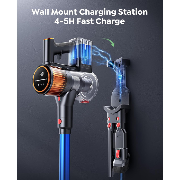 SunSare Бездротовий акумуляторний пилосос 550W/45000Pa/60хв, з базою для зарядки, легкий, тихий, для твердих поверхонь, килимів та шерсті тварин