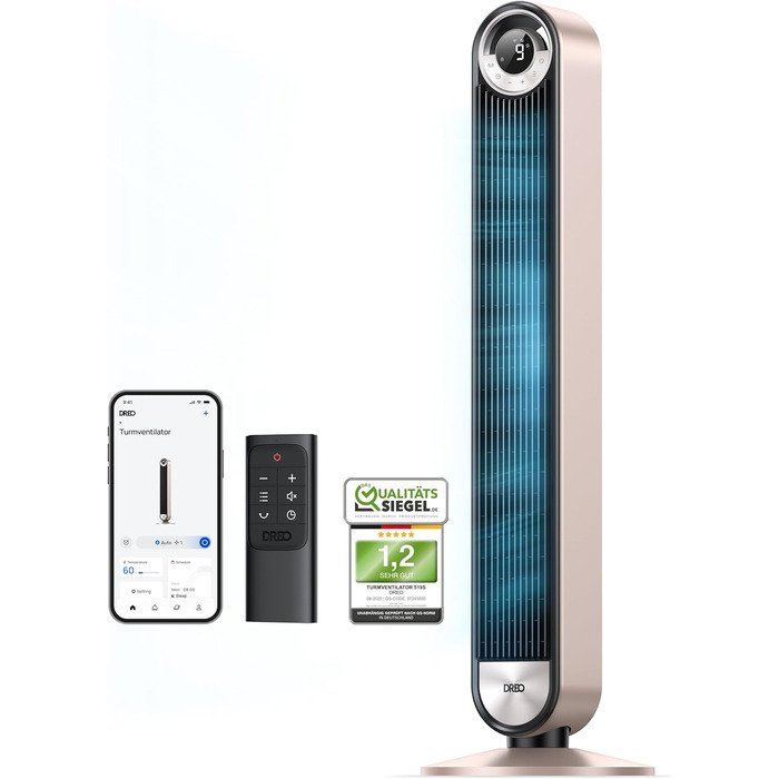 Дрео - розумний вентилятор-турбовежа 106 см з охолодженням, WiFi, Alexa, 9 швидкостей, 4 режими, таймер 12 год, керування голосом, проекція зірок