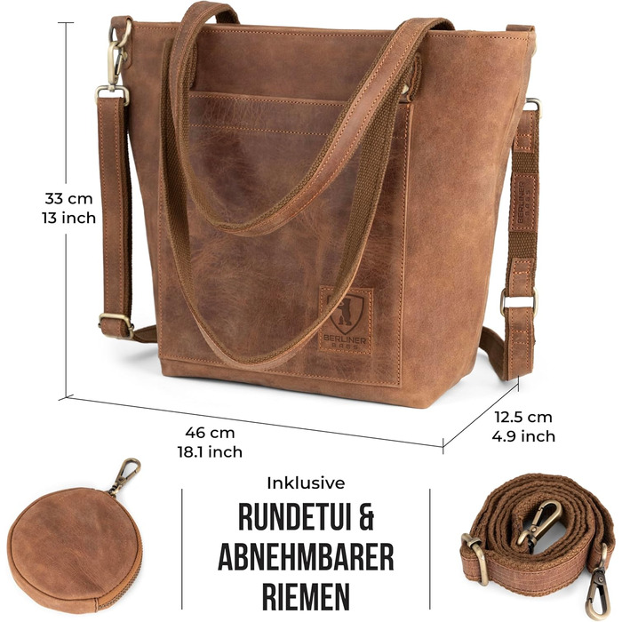 Сумка жіноча шкіряна через плече Berliner Bags Verona вінтажний стиль, велика сумка-шопер з YKK блискавкою, колір верблюжий