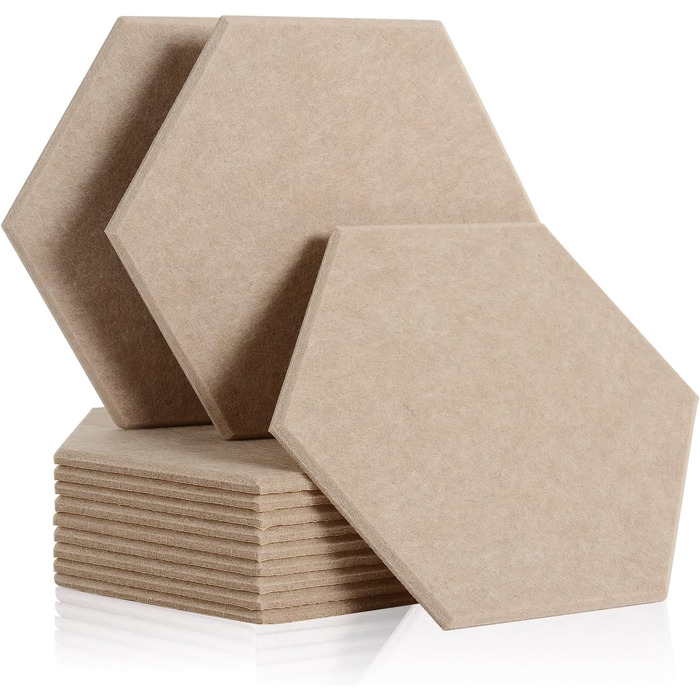 Акустичні панелі Rdutuok гексагон 30x26x1 см, шумопоглинаючі стінові панелі для студії, офісу та декору, 12 шт. (темно-верблюжий)