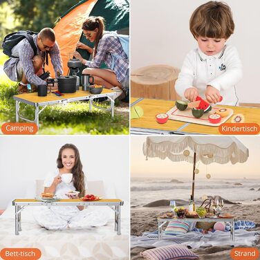 Складний кемпінговий стіл FUNYKICH 87x40x26 см, жовтий - алюмінієвий, MDF стільниця, з сумкою для перенесення