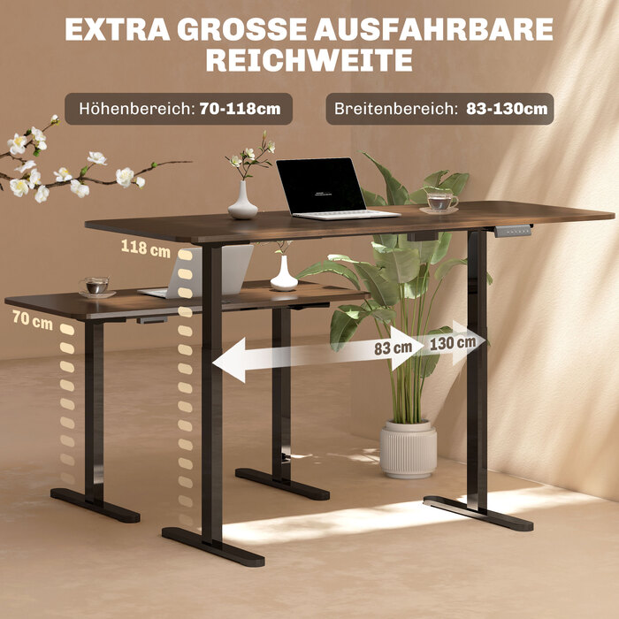 HOMCOM Height Adjustable Desk Frame Electric Table Frame with 2 Motors & 3 Memory Control Desk Legs with Low Noise, Collision Protection Black | Aosom