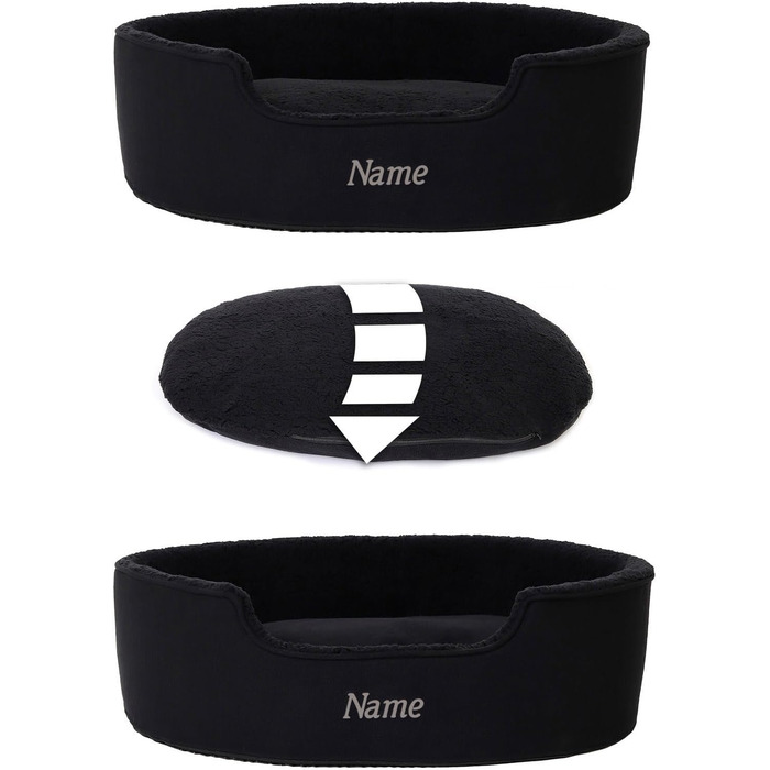 Lionto Dog Bed with Reversible Cushion and Washable Cover, Stable Dog Basket with Anti-Slip Dots, 92x72 cm, Cozy Pet Bed for Dogs and Cats with Plush, (Black, L 83 x W 63 x H 27 cm (with name tag))