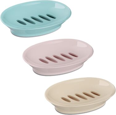 Набір з 3 мисок для мила з піддоном, мильниця, легке очищення, запобігає розмоканню мила для душу, ванної кімнати, кухні, білий, синій, зелений