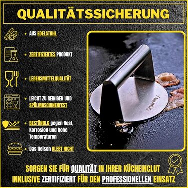 Професійний набір для Smash Burger Quirility: прес із нержавіючої сталі, лопатка, кришка, сертифікований для харчових продуктів, преміум-якість
