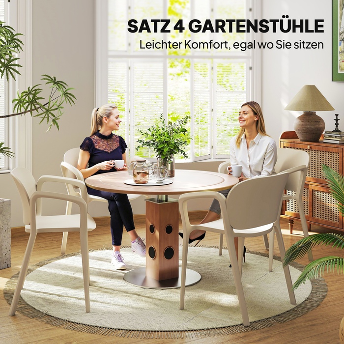 Outsunny Set of 4 Weather-Resistant Patio Chairs - Stackable Plastic Chairs with Armrests and Backrest (Up to 120 kg Capacity)