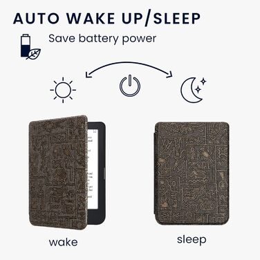 Чохол-книжка kwmobile для Kobo Clara 2E / Tolino Shine 4 - з єгипетськими ієрогліфами, золотий/чорний
