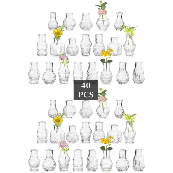 Glasseam набір міні-ваз із скла для декору столу, 40 шт. Вінтажні маленькі вази для весілля, вечірки, дня народження, дому, вітальні