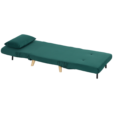 HOMCOM Sleeper Chair, Folding Chair with Bed Function, Decorative Cushion, Foldable Recliner Chair with Adjustable Backrest in Velvet Look, for Living Room, Dark Green | Aosom