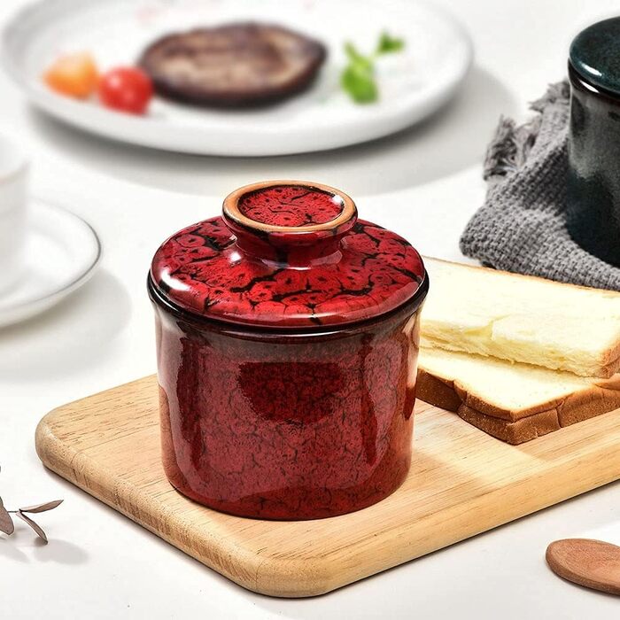 Ceramic Butter Container – Ceramic Butter Dish with Water Line for Countertop, Keeps Butter Fresh, Blue