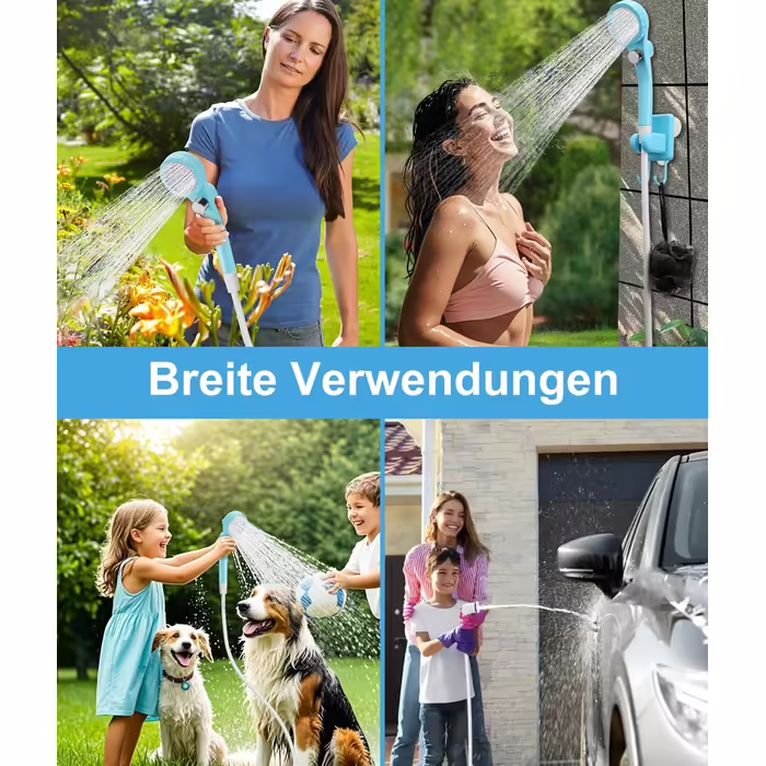 WADEO Portable Camping Shower with Battery and Pump, Camping Shower with Rechargeable 6000/8000mAh Battery, Mobile Showers Outdoor Showers with Shower Head and Hose, for Camping, Travel, Garden, Car Washing (Blue, with Double Digital Display)