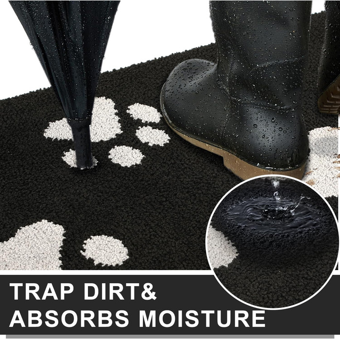 Привратний килимок Mibao 60x90 см, вологопоглинаючий та протиковзкий килим для входу та авто, що підтримує машинне прання, чорний