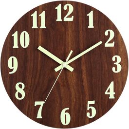 HZDHCLH Funk Wall Clock Silent No Ticking 25 cm Easy to Read Clock for Kitchen, Living Room, Bedroom, Bathroom, Home Office (Wood Color - Electric Wave)