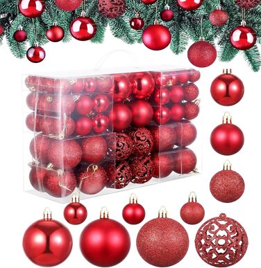Новорічні кулі 50 шт. 3/4/6 см, блискучі кулі для прикраси ялинки, пластикові, червоні